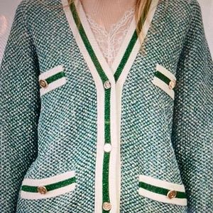 Maje Maîtresse Metallic Threaded Knit Cardigan Green Size S